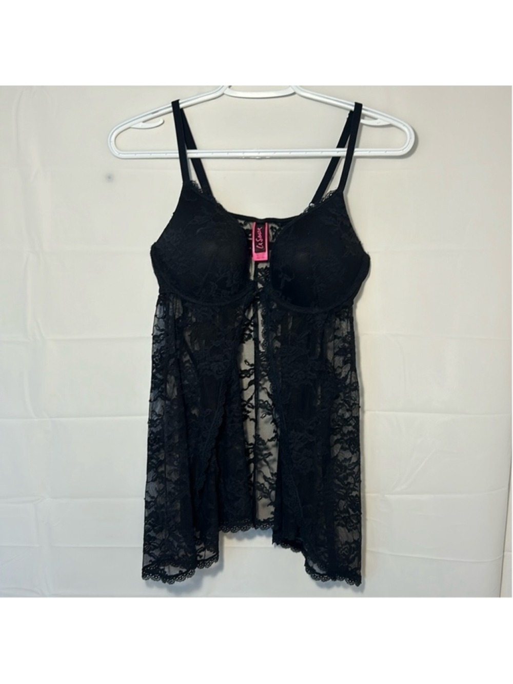 La Senza black lace chemise peignoir wrapper teddy camisole babydoll negligee